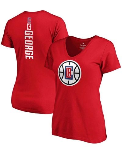 Fanatics Paul George La Clippers Playmaker Logo Name Number V-neck T-shirt - Red