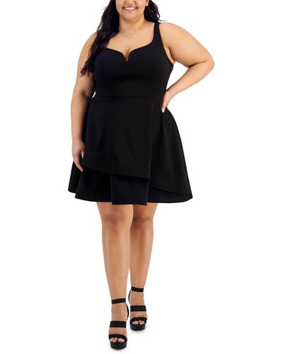 B Darlin Trendy Plus Size Notched-neck Tiered-hem Dress - Black