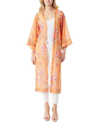 Jessica Simpson Caelan Floral-print Duster Kimono - Orange