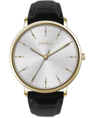 Jones New York Black Genuine Leather Strap Watch 44mm - Multicolor