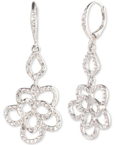 Givenchy Silver-tone Crystal Floral Double Drop Earrings - White