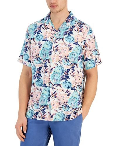 Club Room Regular-fit Floral-print Button-down Camp Shirt - Blue