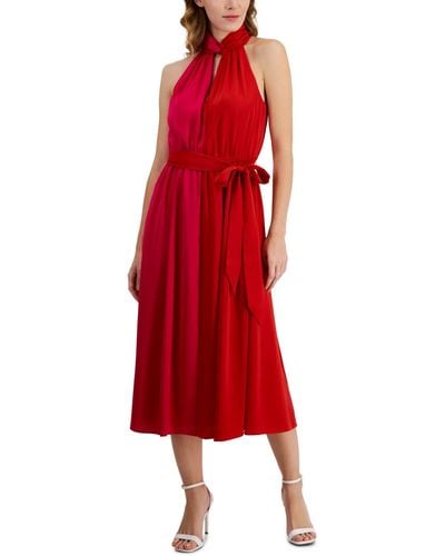 Anne Klein Twist-neck Halter Midi Dress - Red