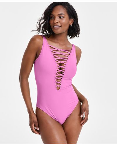 Bleu Rod Beattie Core-lace-down Mio One-piece Swimsuit - Pink
