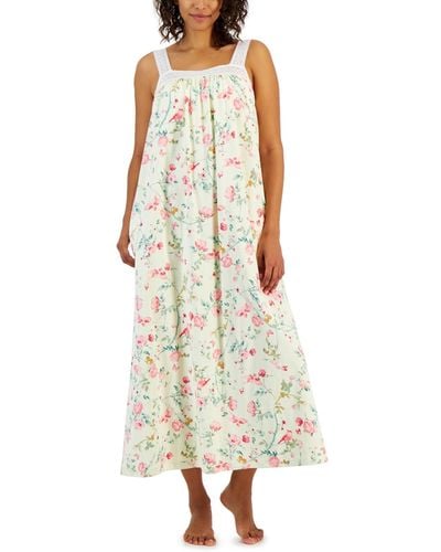 Charter Club Cotton Floral Lace-trim Nightgown - Natural