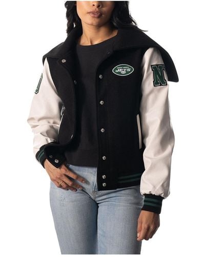The Wild Collective New York Jets Sailor Full-snap Hooded Varsity Jacket - Black