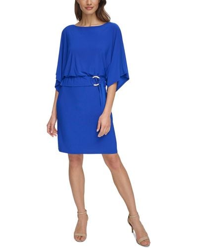 Jessica Howard Dolman-sleeve Belted Blouson Dress - Blue