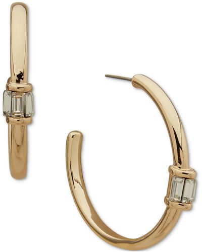 Anne Klein Gold-tone Stone Baguette Medium Hoop Earrings - Metallic