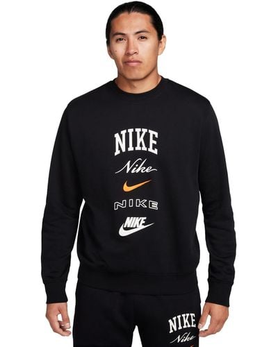 Nike Club Fleece Long-sleeve Crew-neck Sweatshirt Polyester - Black