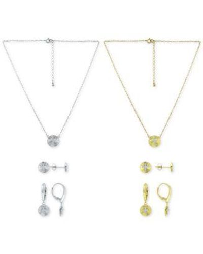 Giani Bernini Cubic Zirconia Cross Disc Pendant Necklace Stud Drop Earrings Jewelry Collection Created For Macys - White