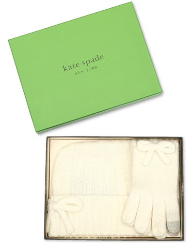 Kate Spade Metallic Bow Beanie & Gloves Boxed Set - Natural
