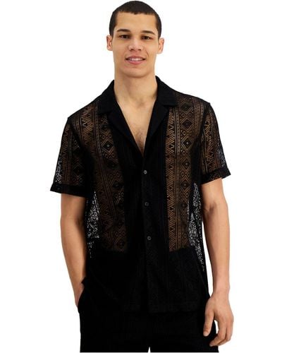 INC International Concepts Lace Camp Shirt, Created For Macy's - Black