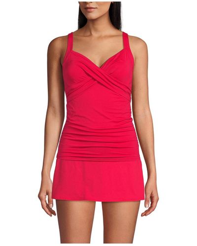 Lands' End D-cup V-neck Wrap Underwire Tankini Swimsuit Top Adjustable Straps - Red