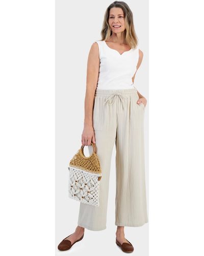 Style & Co. Cotton Gauze Wide-leg Pants - White
