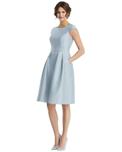 Alfred Sung Cap Sleeve Pleated Cocktail Dress - Blue