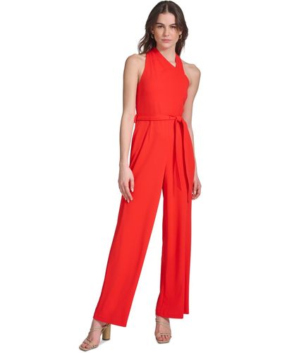 Calvin Klein Belted Flare-leg Jumpsuit - Red