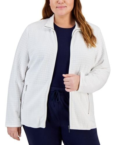 Karen Scott Plus Size Quilted Fleece Jacket - White
