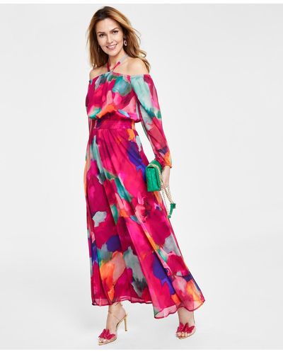 INC International Concepts Petite Printed Long-sleeve Maxi Dress - Pink
