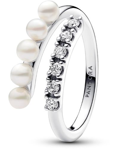 PANDORA Sterling Timeless Treated Freshwater Cultured Pearls Pave Open Ring - White