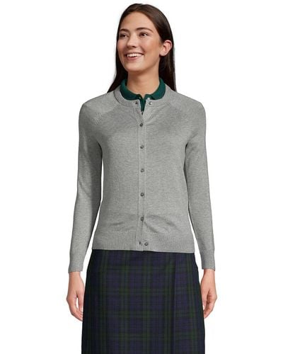 Lands' End School Uniform Cotton Modal Cardigan Sweater - Gray