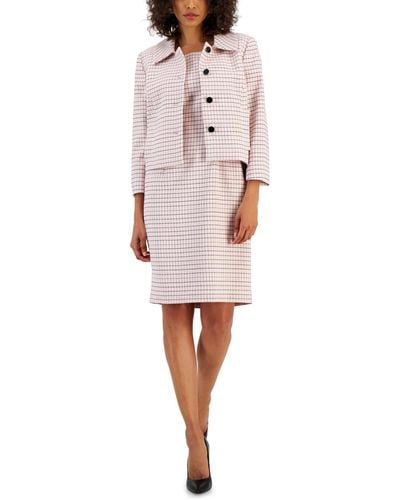 Nipon Boutique Checkered Button-front Jacket & Sheath Dress Suit - Pink