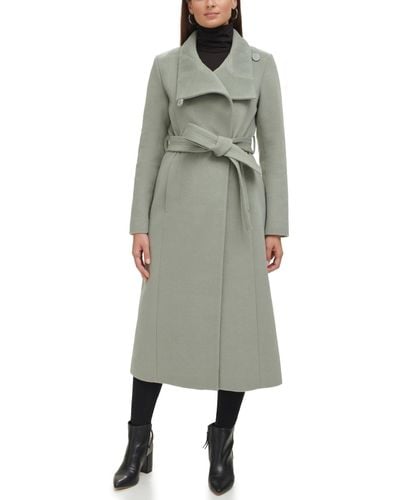 Kenneth Cole Belted Maxi Wool Coat - Gray