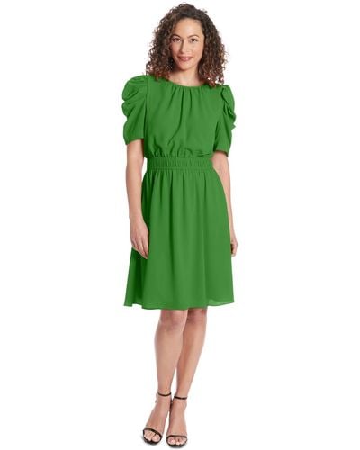 London Times Petite Caterpillar-sleeve Jewel-neck Dress - Green