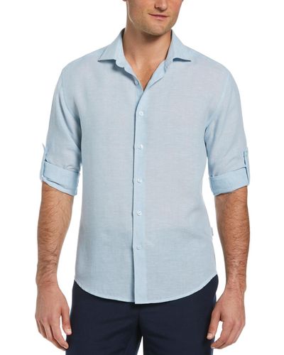 Cubavera Travelselect Linen Blend Wrinkle-resistant Shirt - Blue