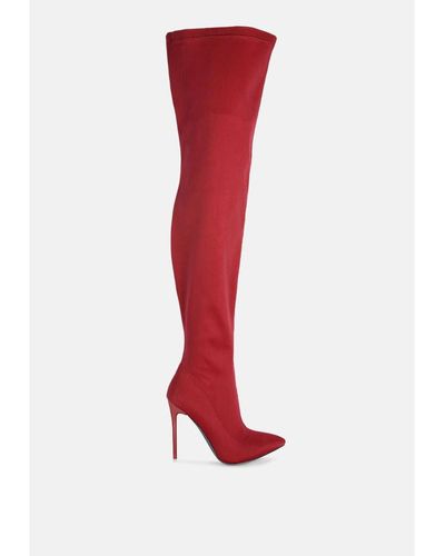 LONDON RAG No Calm Superstretch Stiletto Long Boot - Red