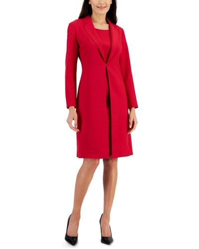 Le Suit Crepe Topper Jacket & Sheath Dress Suit - Red