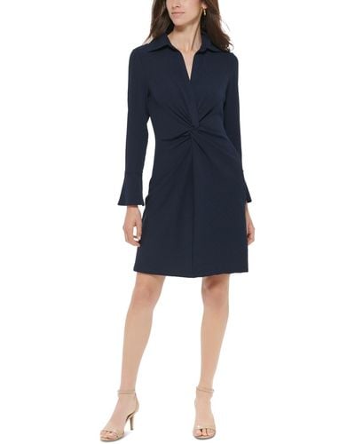 Tommy Hilfiger Petite Ribbed Knit Bell-sleeve Shirtdress - Blue