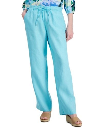 Charter Club 100% Linen Drawstring-waist Pants - Blue