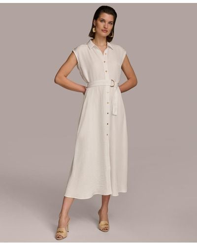 Donna Karan Button-front Tie-waist Dress - Natural