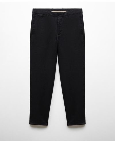 Mango Slim-fit 100% Linen Pants - Black