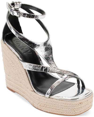 DKNY Maryn Ankle-strap Espadrille Wedge Sandals - Metallic