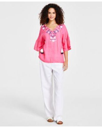 Charter Club Embroidered Tunic Top Drawstring Waist Pants Created For Macys - Pink