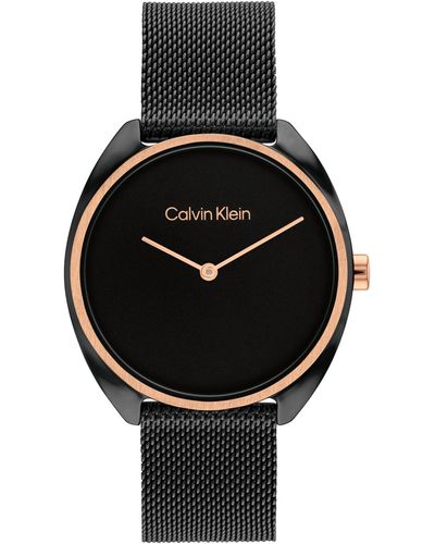 Calvin Klein Quartz 25200272 Ionic Plated Black Steel & Ionic Plated Rose Gold Steel And Mesh Bracelet Watch