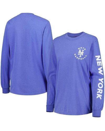 Soft As A Grape New York Mets Team Pigment Dye Long Sleeve T-shirt - Blue