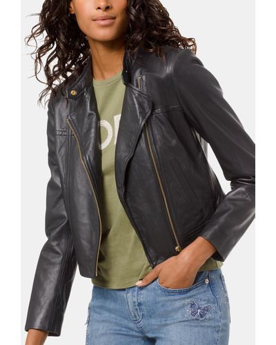 Michael Kors Michael Leather Moto Jacket - Gray