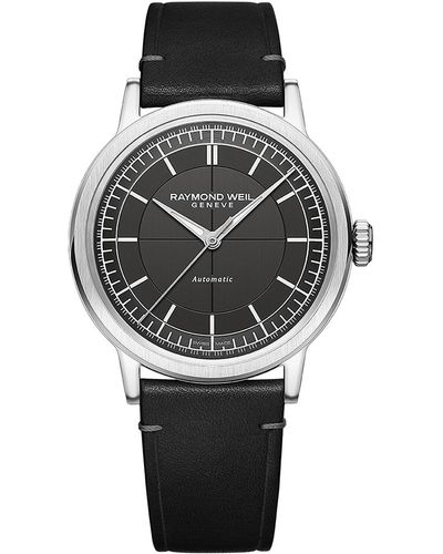 Raymond Weil Swiss Automatic Millesime Black Leather Strap Watch 40mm - Metallic