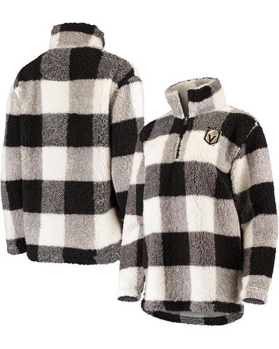 G-III 4Her by Carl Banks Black And White Vegas Golden Knights Plaid Sherpa Quarter-zip Jacket