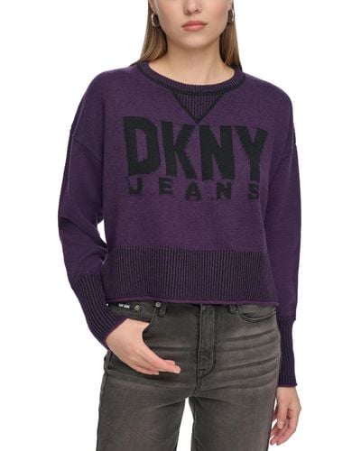 DKNY Crewneck Long-sleeve Logo Sweater - Purple