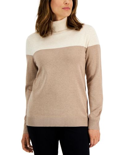 Karen Scott Colorblocked Turtleneck Sweater - Natural