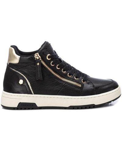 Xti Carmela Collection Leather High Top Sneakers By - Black