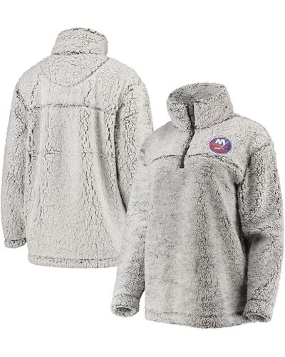 G-III 4Her by Carl Banks New York Islanders Sherpa Quarter-zip Pullover Jacket - Gray