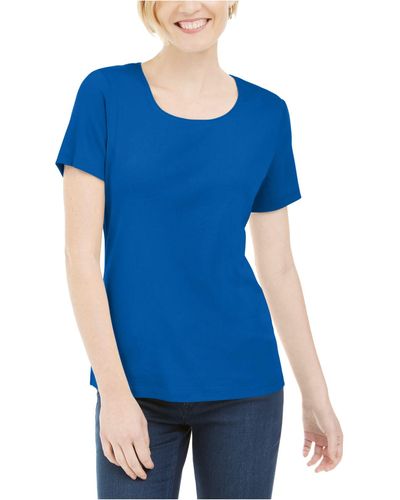 Karen Scott Short Sleeve Scoop Neck Top, Created For Macy's - Blue