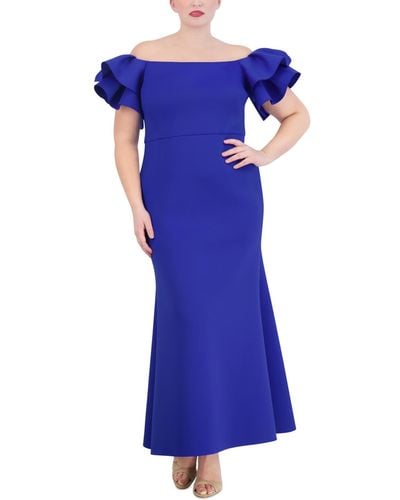 Eliza J Plus Size Off-the-shoulder Ruffle-sleeve Gown - Blue