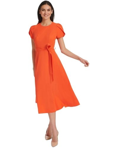 Calvin Klein Belted A-line Dress - Orange