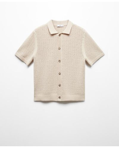 Mango Openwork Buttons Detail Knit Polo - Natural