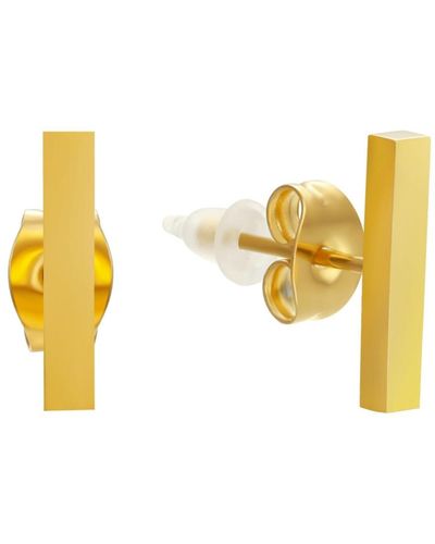 Steeltime Stainless Steel 18k Gold Plated Small Bar Stud Earrings - Yellow